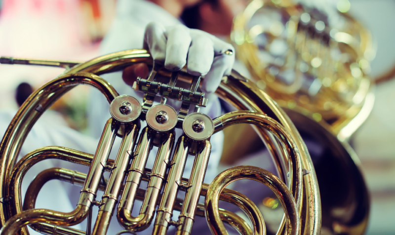 Bandmember holding horn