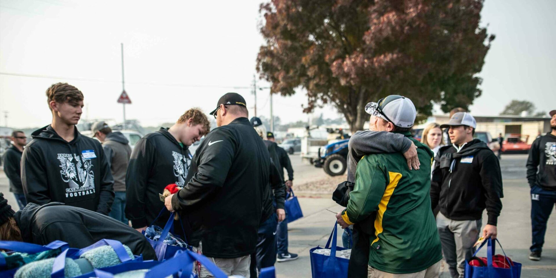 A media crew captures an interview with one of the student athletes. Many local news outlets covered the story of the Casa Roble and Paradise high schools. (Photo courtesy of the Casa Roble football team)