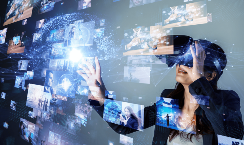 woman with VR headset viewing images