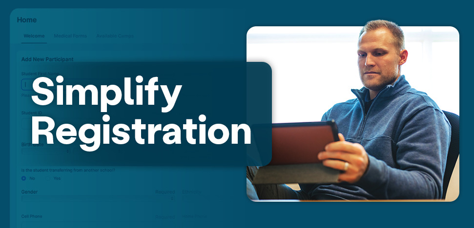 Athletic Director holds iPad for sports registration